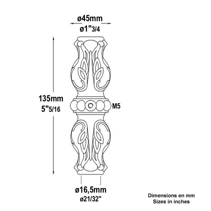 Garnitures haute aluminium av vis haut.135mm alésage 16 et 18mm