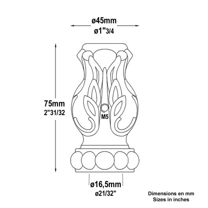 Demi Garnitures en aluminium avec vis haut. 75mm alésage 16mm