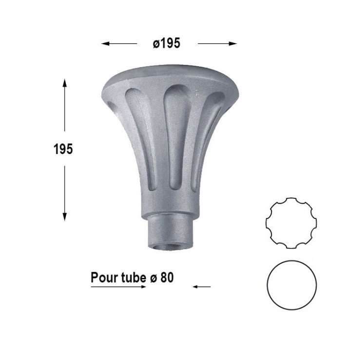 Chapiteau nervuré pour poteau modulaire alu Ø80mm ou Ø100mm