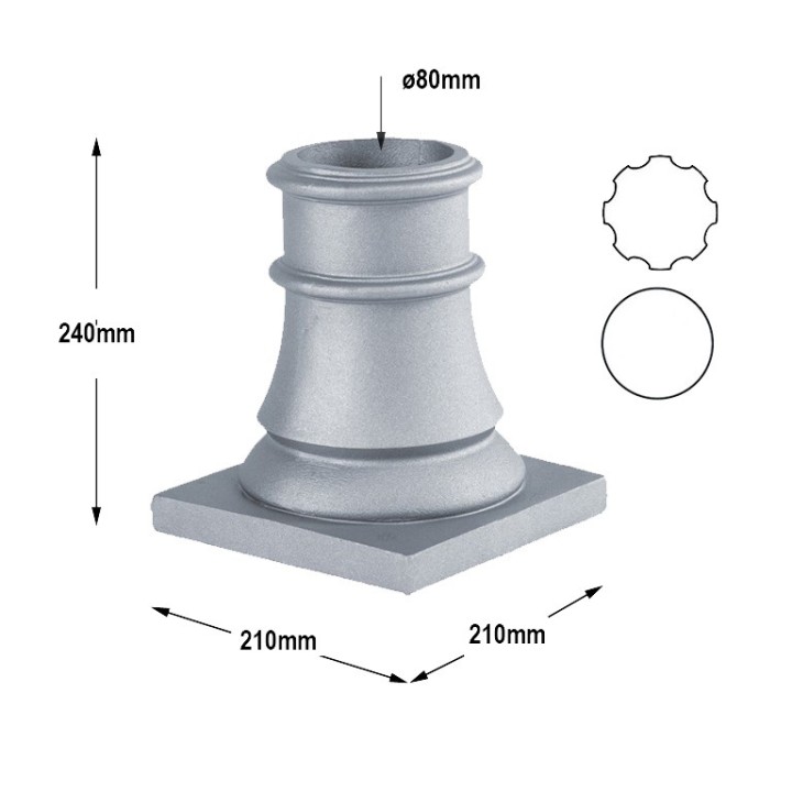 Embase lisse avec plaque de poteau modulaire Ø80mm ou Ø100mm