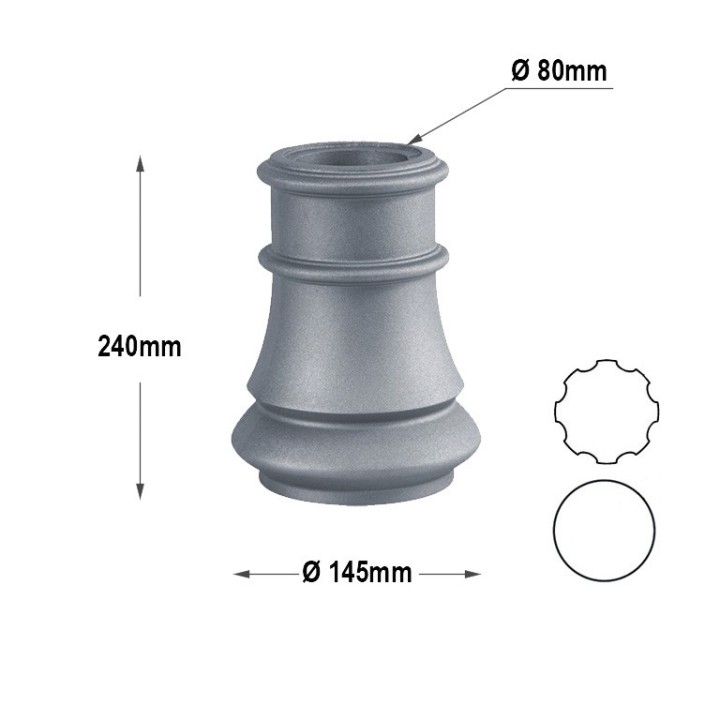 Embase lisse sans plaque de poteau modulaire Ø80mm ou Ø100mm