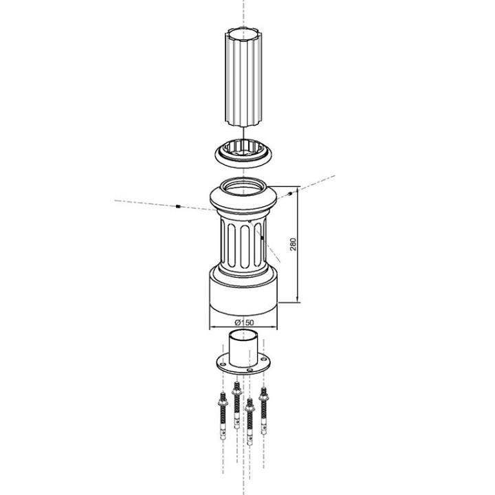 Embase moyenne pour tube lisse ou cannelé Ø80mm pour poteaux
