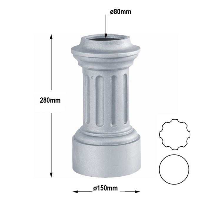 Embase moyenne pour tube lisse ou cannelé Ø80mm pour poteaux