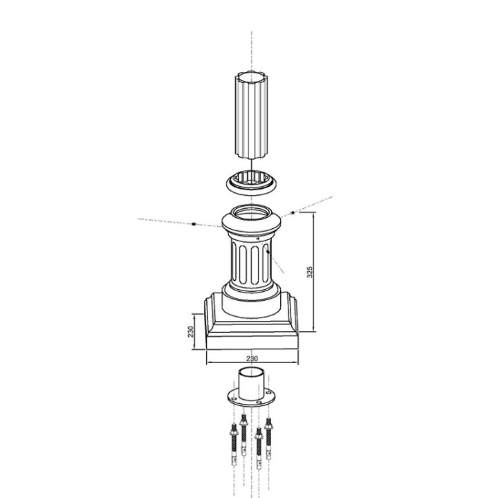 Embase moyenne pour tubes Ø80mm ou Ø100mm pour poteaux
