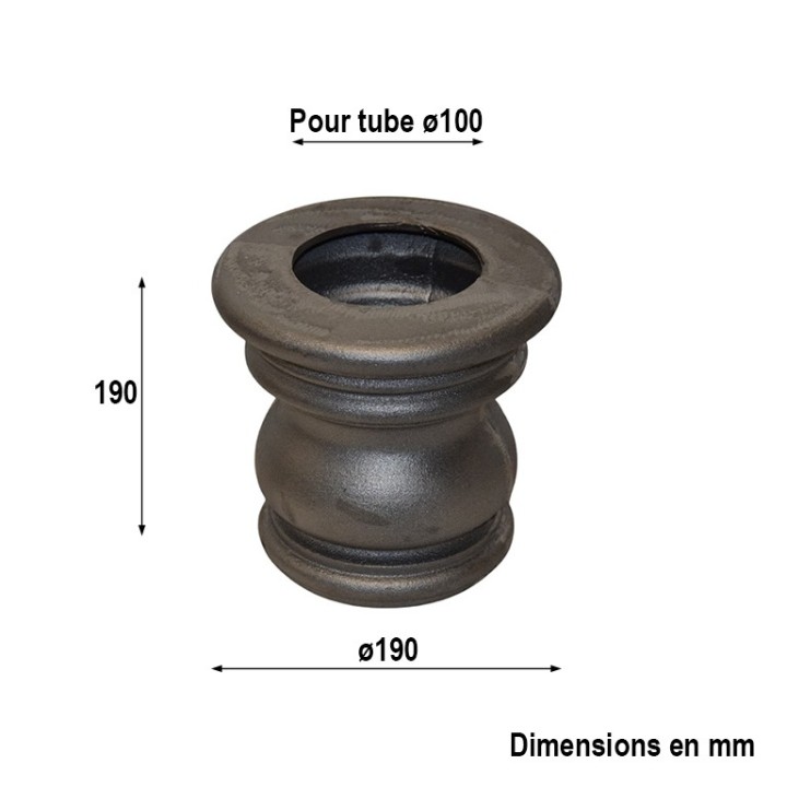 Embase ou chapiteau en fonte pour tube acier Ø100mm haut.190mm