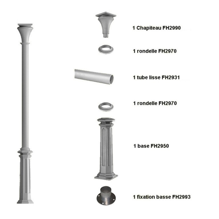 Ensemble poteau colonne en fonte d'alu Ø80mm hauteur 3235mm