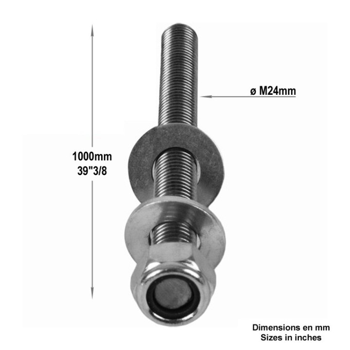Axe en acier ø24mm pour tirants en acier forgé longueur 1000mm