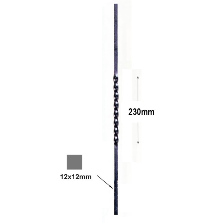 Balustre, barreau en acier 12x12mm longueur 900mm une torsade