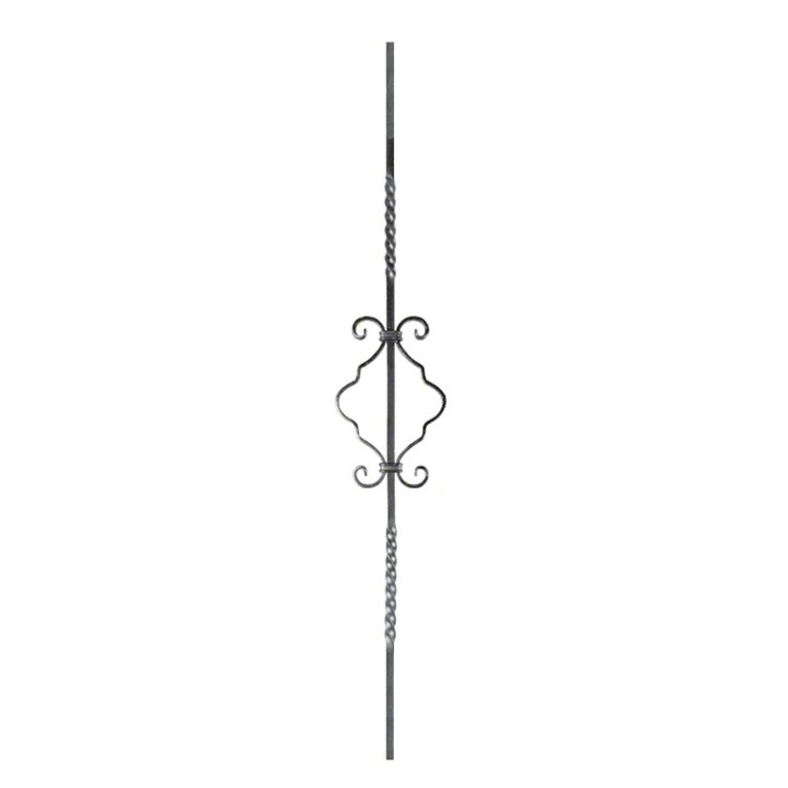 Balustres 900mm 12x12 2 torsades avec motif central de 2 volutes