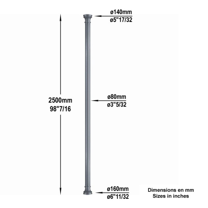 Poteau colonne, de structure en fonte d'acier hauteur 2,5m ou 3m