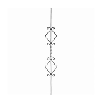 Balustres 900mm 12x12 2 torsades avec motif central de 2 volutes