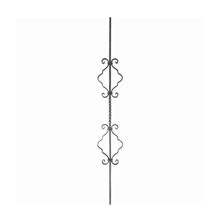 Balustres 900mm 12x12 2 torsades avec motif central de 2 volutes