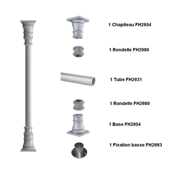 Ensemble poteau colonne en fonte d'alu hauteur 3000mm Ø80mm