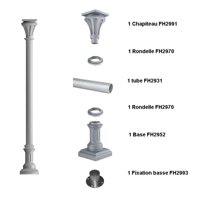 Ensemble poteau colonne en fonte d'alu hauteur 3235mm Ø80mm