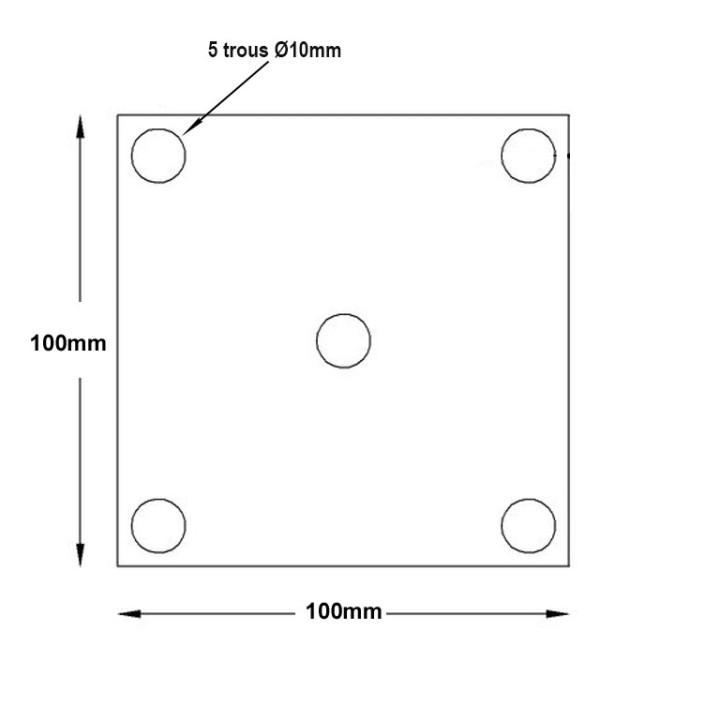 Plaque de fixation à fixer au sol par tire-fonds. Extérieur 100x100x6
