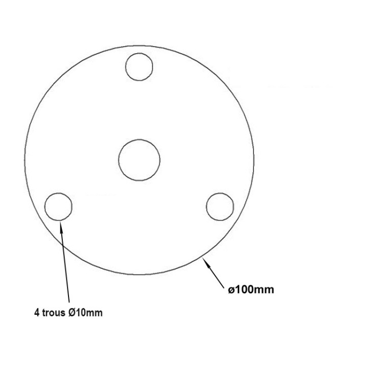 Plaque de fixation à fixer au sol par tire-fonds. Extérieur Ø100x5mm