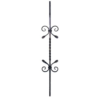 Balustre 950mm torsadé 12x12mm avec 2 motifs de volutes demi C