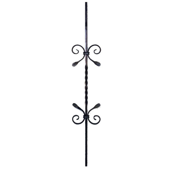 Balustre 950mm torsadé 12x12mm avec 2 motifs de volutes demi C
