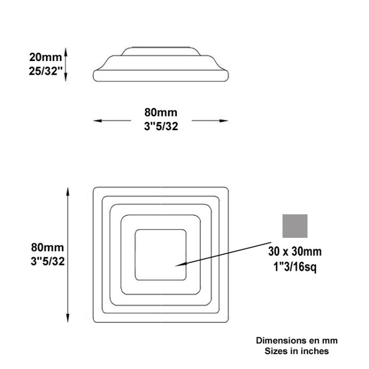 Cache scellement carré en acier forgé 50x50mm pour rond Ø16mm