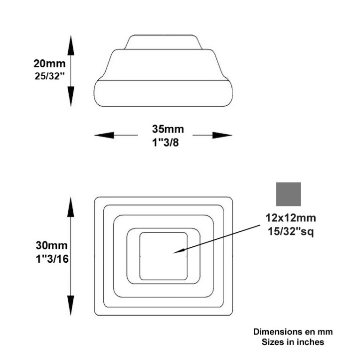 Cache scellements en acier forgé avec trou 12x12mm à 25x25mm