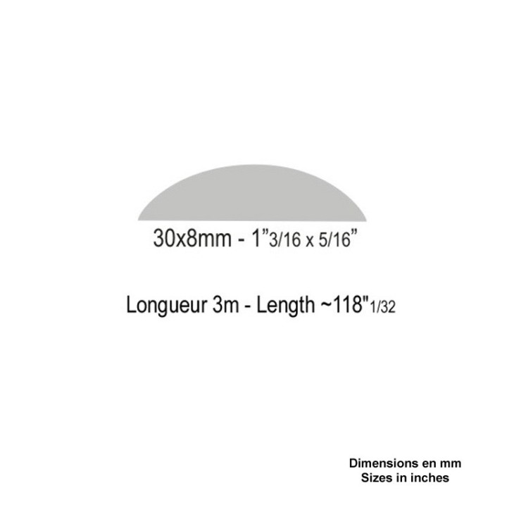 Profilé bombé ou demi rond en acier 20x10 à 50x10mm longueur 3m