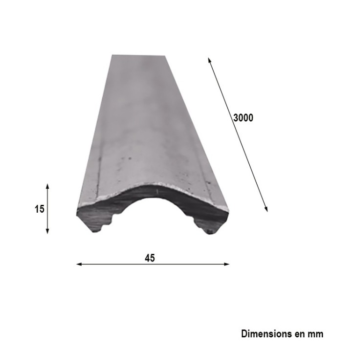 Main courante en acier mouluré bombé 45x15mm longueur 3m