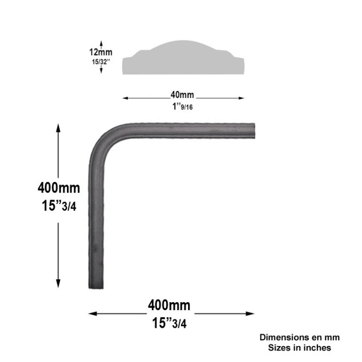 Coude cintré à 90° d'un profilé mouluré de section 40x12mm