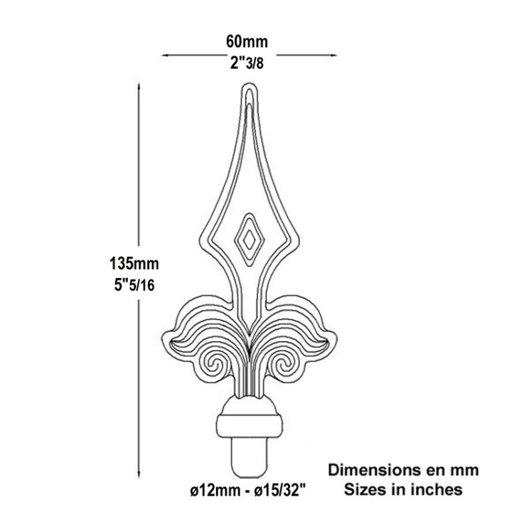 Pointes de lances nervurées en acier à souder haut.130mm à 160mm