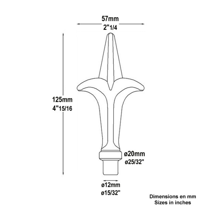 Pointes de lances fleurs de lys acier à souder 125mm à 190mm