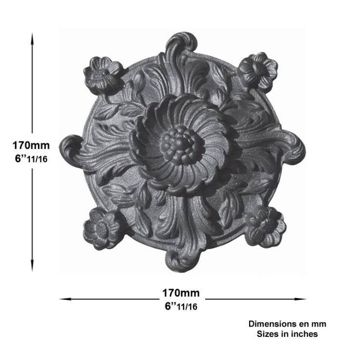 Rosaces décoratives fonte ou fonte zinguée 170x170mm 2 trous M6