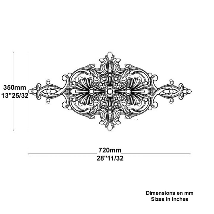 Palmette décorative fonte ou alu largeur 720x350 trous borgnes M6