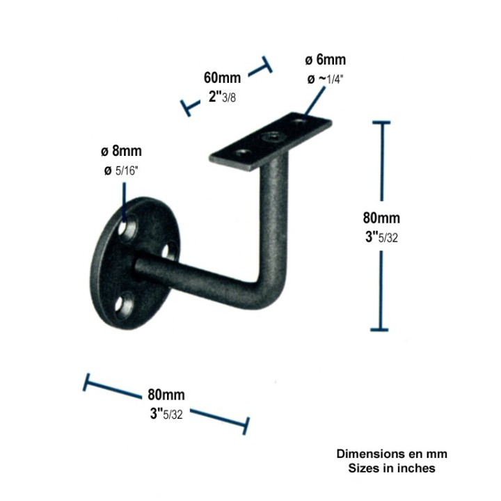 Equerres supports de mains courantes en acier pour rond ou plat