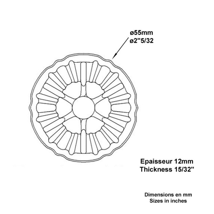 Rosaces décoratives acier Ø 55mm, Ø 90mm ou Ø125mm non percées
