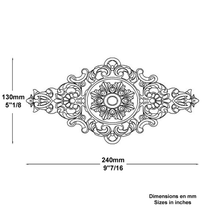 Palmettes décoratives losange longueur 240, 300, 385 et 485mm