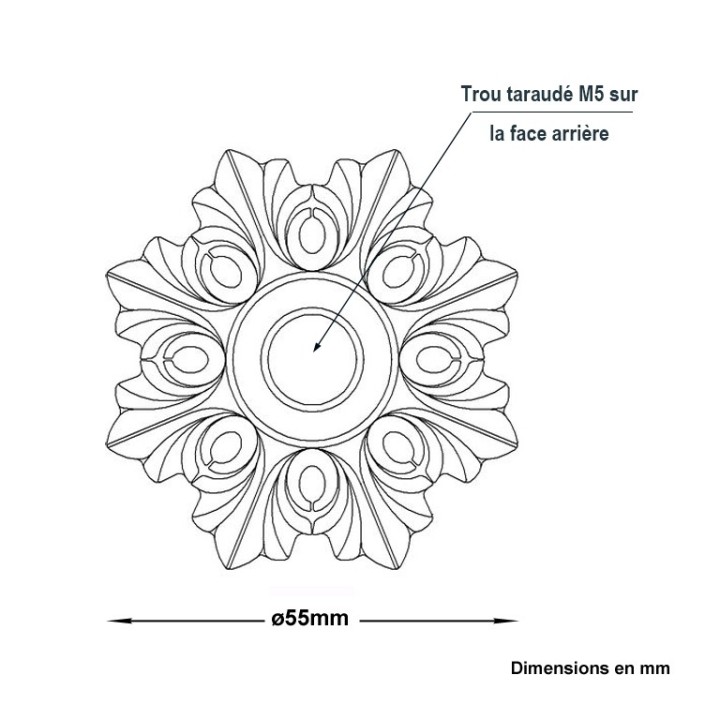 Rosaces décoratives en fonte diamètre 55mm à 130mm avec trou M5