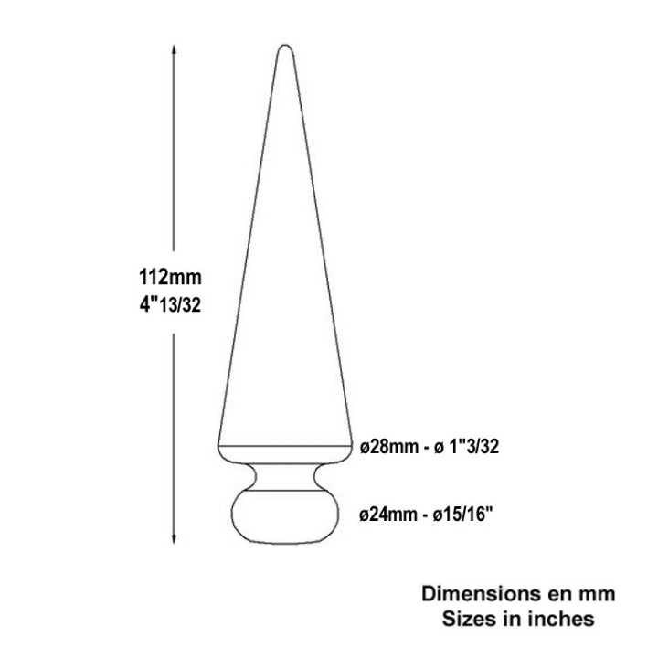 Pointe de lance effilée pointue 112 mm en acier à souder en bout