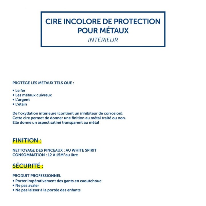 Bidon de 1 litre de produit traitement cire incolore pour métaux
