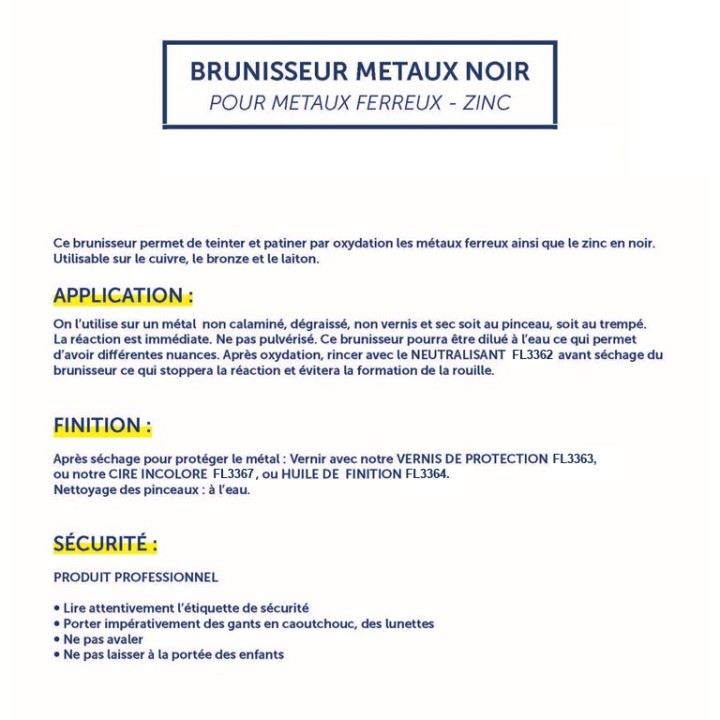 Bidon de 1 litre de produit brunisseur pour métaux ferreux cuivre