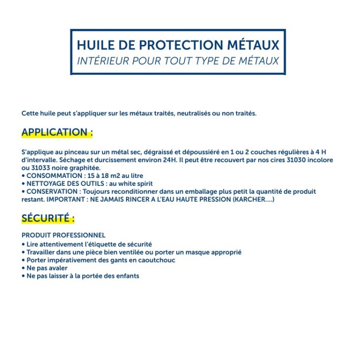 Bidon de 1 litre de produit huile de protection pour métaux ferreux