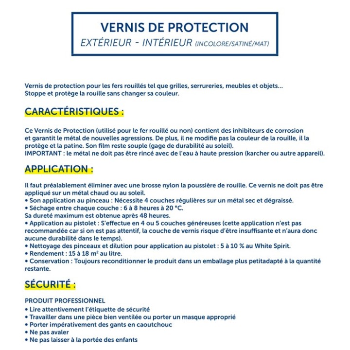 Bidon de 1 litre de produit vernis de protection pour métaux ferreux