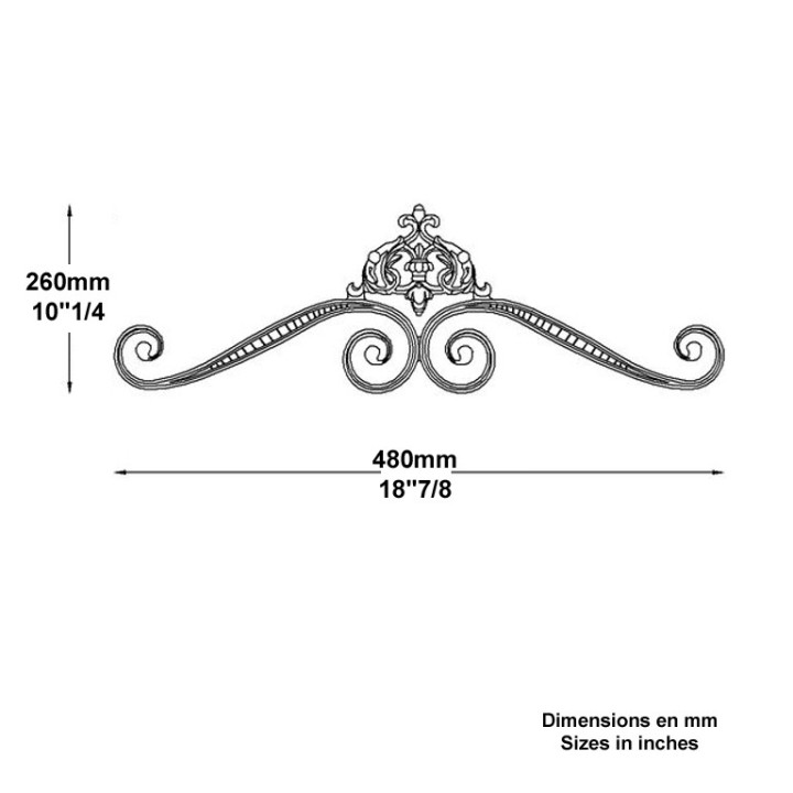 Décor fonte 840x260mm pour habiller les hauts de clôtures