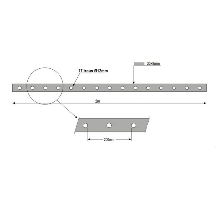 Barres 30x8mm avec 16 ou 17 trous ronds Ø12mm entraxe 106 ou 112