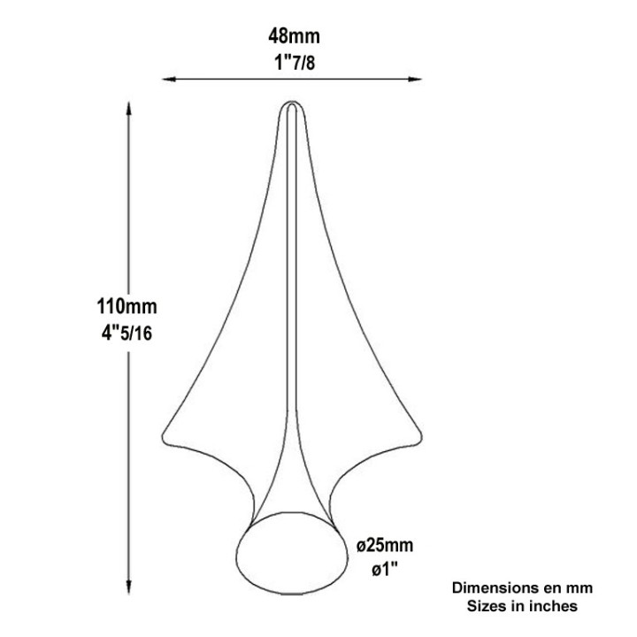 Pointe de lance triangulaire flèche 110 mm à 124mm acier à souder