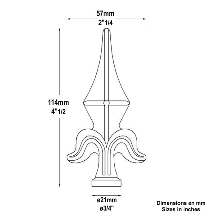 Pointes de lances fleurs de lys acier à souder avec collerettes rondes