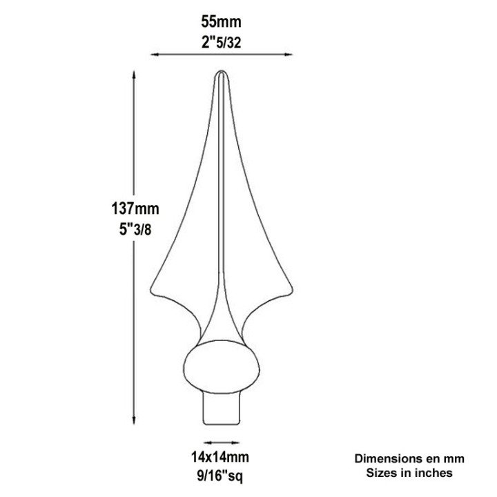 Pointe de lance triangulaire flèche 137 mm en acier à souder en bout