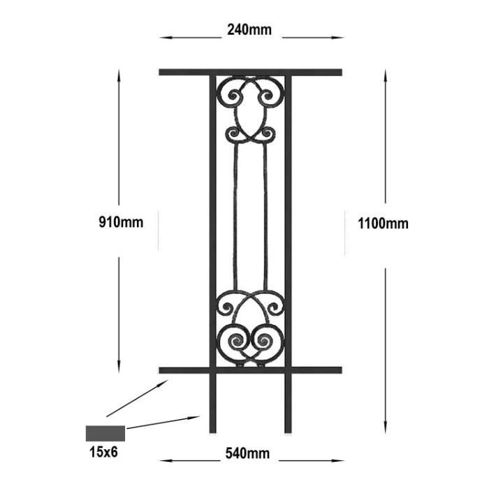 Balustrades garde-corps Amboise fonte GS largeur 540mm à 2200mm