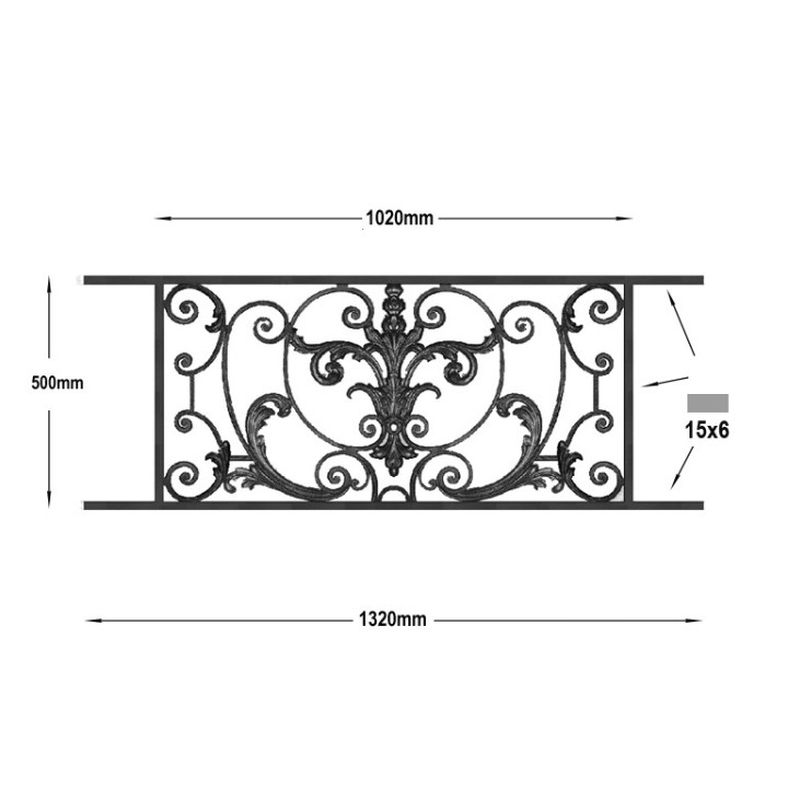 Garde-corps modèle Amboise en fonte GS largeur 1320 à 1750mm