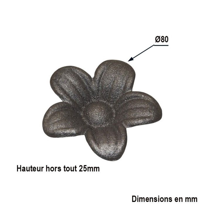 Rose ouverte et épanouie en aluminium Ø80mm hauteur 25mm