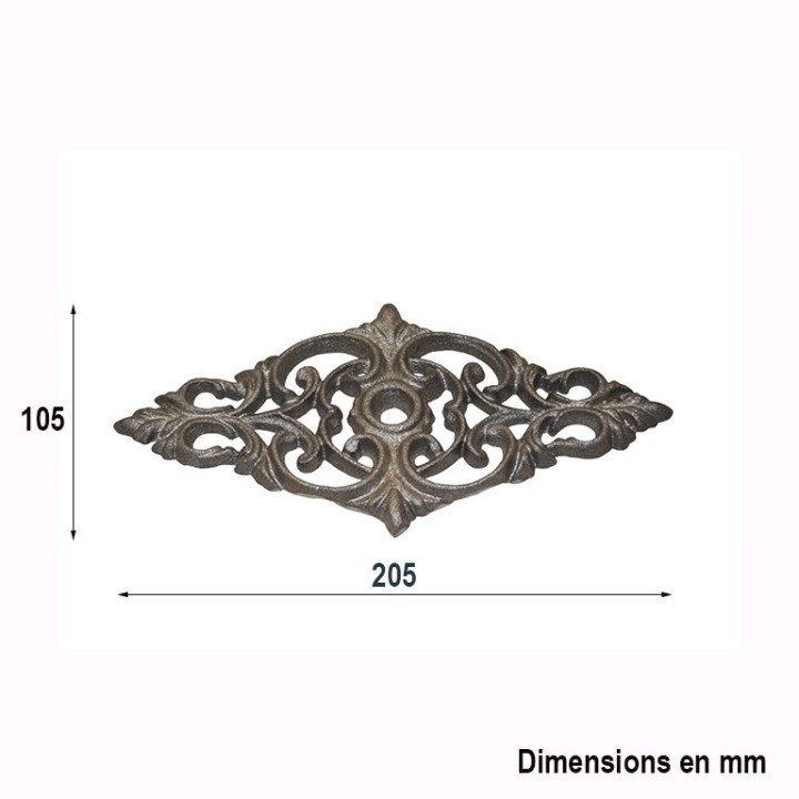 Palmette en forme de losange en aluminium 200x105mm épr 10mm