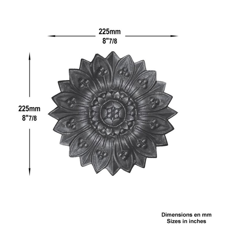 Rosace soleil palmette décor Ø235mm avec trou borgne face arrière